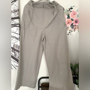 Wide Leg Trousers With Suspenders, Size L, Beige/Brown, Like New Condition